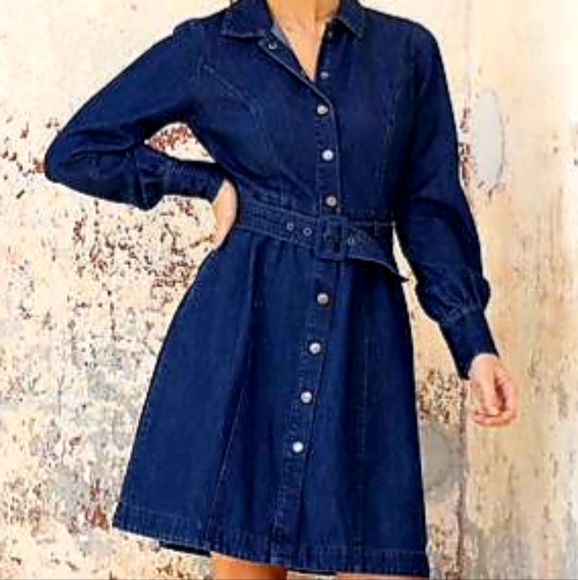 . Dresses & Skirts - Belted Blue Denim Dress